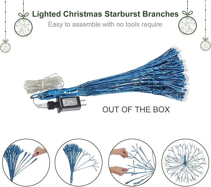 Christmas led Sparkle Ball Hanging Outdoor décorations -Haning Twig Ball,Snowflake Ornament Lights Indoor Outdoor Festive Holiday Décor 24Inch (Blue)