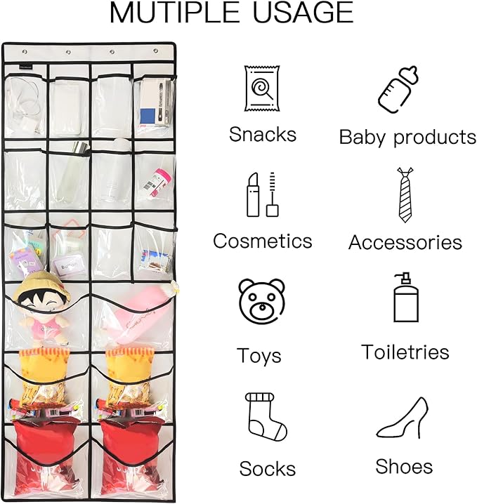 Extra Large Hanging Crystal Clear Over Door Shoe Organizers, Closet Shoe Organizer Shoe Rack Organizer Shoe Storage, 12+6Pockets, 4Hooks, white (59"x 21.6")