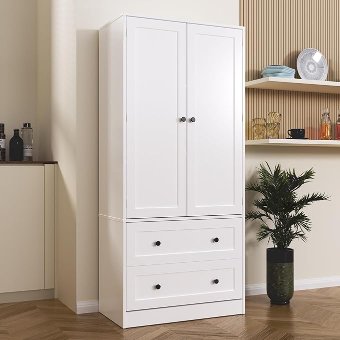 64.2" Tall White Kitchen Pantry, Storage Cabinet with Doors and Drawers, Freestanding Wooden Organizer for Kitchen, Dining Room