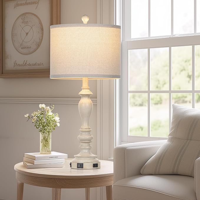27.5" Retro Table Lamps Set of 2 with USB A+C Charging Ports -Nightstand Lamp for Bedroom Vintage Rustic Table Lamps for Living Room Traditional Nightstand Bedside Lamps（2 Bulbs Included）