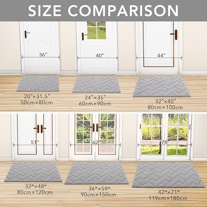 hicorfe Front Door Mat Outside Entrance,36"x59" Absorbent Muddy Dirt Resist Welcome Door Mats Outdoor Indoor,Stain and Fade Resistant,Non Slip Backing Entry Mat Doormat for Entryway(Light Grey)