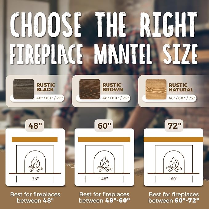 60x8x3 Fireplace Mantel - Handcrafted Hollow Rustic Solid Wood Wall Mounted Floating Shelf with Invisible Heavy Duty Wood Bracket (Weathered Brown)