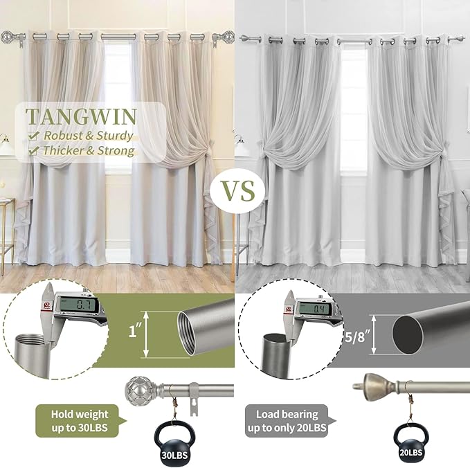 Silver Adjustable Curtain Rods for Windows:72-144" Farmhouse Heavy Duty Long Curtain Rod for Bedroom Living Room,Boho Decorative Rustic Drapery Rods with Vintage Coastal Finials,Antique Silver