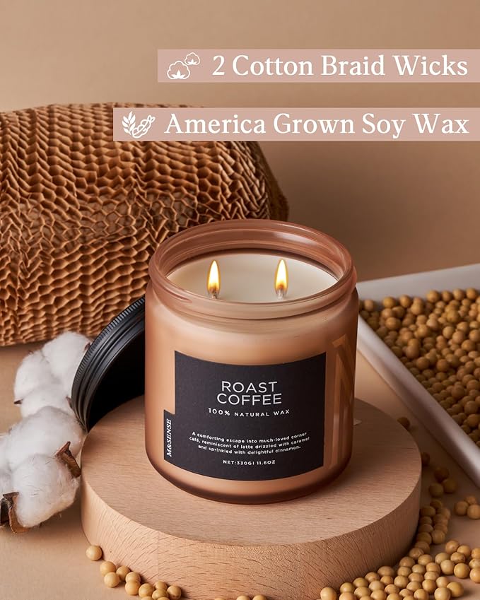 M&SENSE Coffee Candles Scented Strong, 2 Wick 11.6oz 70 Hours Burning Time Organic Natural Soy Wax Candle for Bedroom Kitchen Home Decor, Housewarming Gift for Men and Women