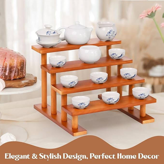 3 Tier Wooden Display Riser Stand Perfume Organizer, Dessert Table Display Set, Solid Wood Food Display Stands for Party, Bamboo Rustic Solid Wood Shelf for Cupcakes, Perfume, Cologne, Spiece