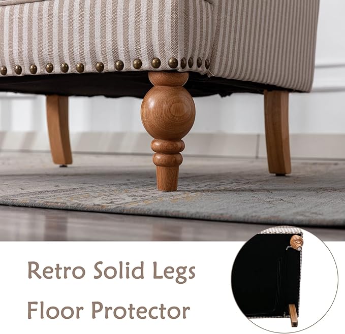 chairus Linen Accent Chair for Living Room Set of 2 Upholstered Mid Century Modern Single Sofa Chair with Solid Wood Legs Comfy Reading Chair Armchair for Bedroom/Office/Recption/Lounge, Khaki Stripe