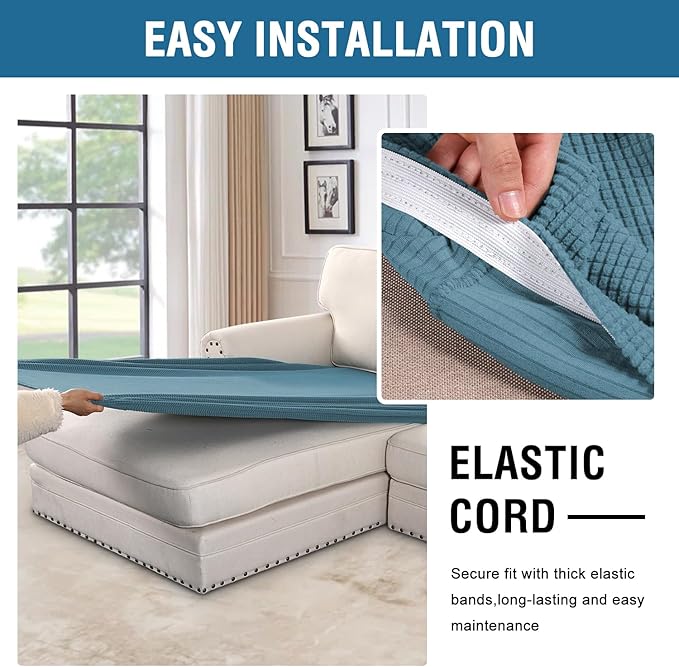 H.VERSAILTEX Super Stretch Individual Chaise Cover Sectional Couch Covers for L Shaped Sofa Both Left/Right Featuring Thick Jacquard Textured Twill Fabric (1 Piece Chaise Cover, Storm Blue)