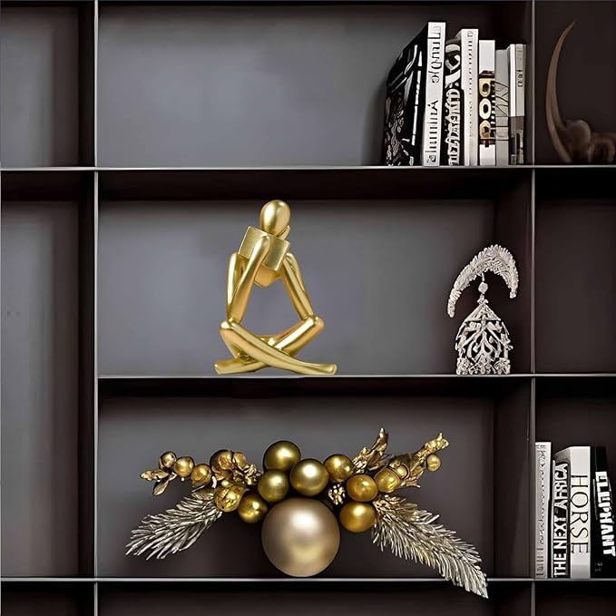 Bookshelf Decor Thinker Statue - Abstract Style Thinker Sculptures Modern Aesthetic Figurine Decoration Statues for Home Decor-Right Thinking-Gold
