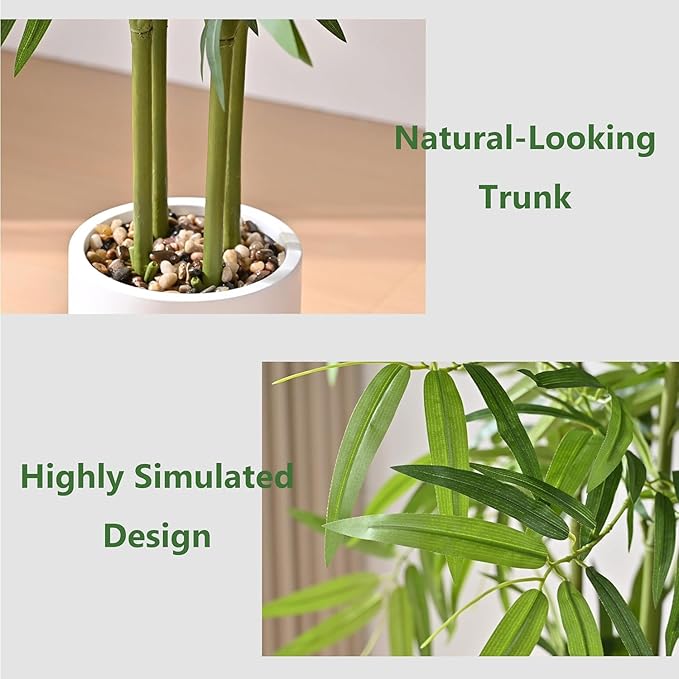 Artificial Tree Fake Plants, Artificial Bamboo Tree 7FT Tall in White Potted, Artificial Tree Indoor Decor Bamboo Silk Tree with Natural Wood Trunk, for Home Office Living Room Modern