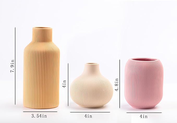 Ceramic Vase Set of 3, Vases Home Decor Modern Minimalist Decor Pottery Boho Vases for Pampas Grass Dried Fresh Flowers, Bookshelf, Shelf, Bedroom, Entryway Mantel Decor(Pink+Light Yellow+Orange)