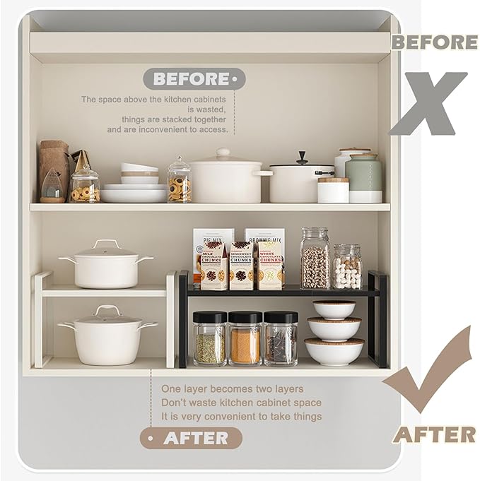 3 Pack Expandable Cabinet Shelf Organizer Kitchen Shelf Riser Stackable Pantry Shelves Kitchen Organizers and Storage Metal Spice Rack Countertop Organizer Cupboard Adjustable Shelfs Desk Rack Shelf