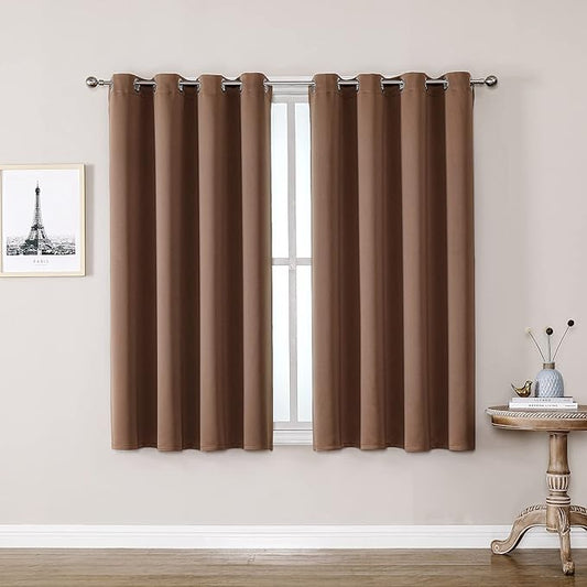 ChrisDowa Grommet Room Darkening Curtains for Bedroom and Living Room - 2 Panels Set Thermal Insulated Blackout Curtains (Cappuccino, 52W x 45L)