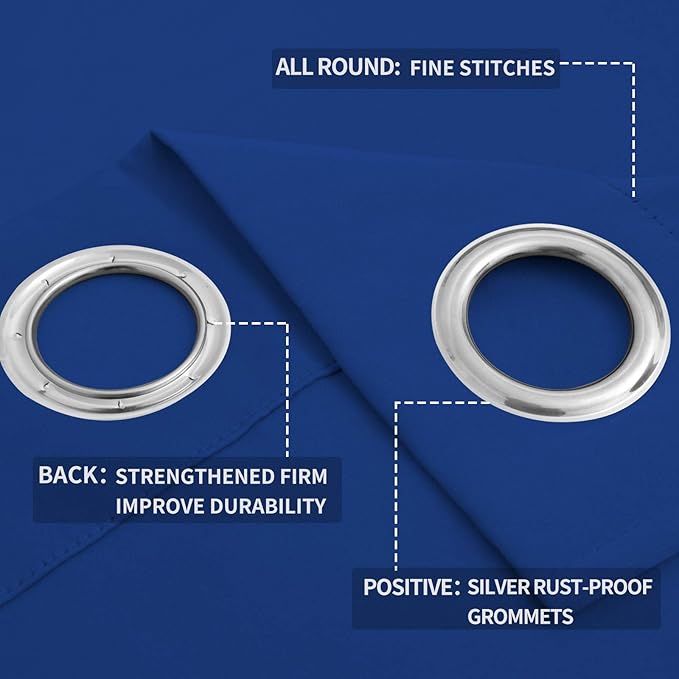 Easy-Going Blackout Curtains for Bedroom, Solid Thermal Insulated Grommet and Noise Reduction Window Drapes, Room Darkening Curtains for Living Room, 2 Panels (52x108 in,Classic Blue)