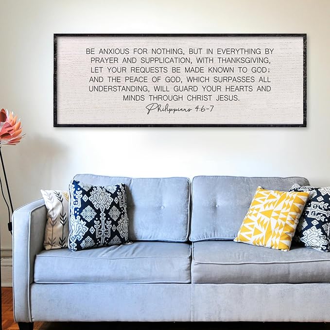 LuZhiQiang Be Anxious for Nothing Wall Decor 40"×15" Philippians 4:6-7 Bible Verse Sign Large Christian Scripture Wood Framed Hanging Decor (Black)