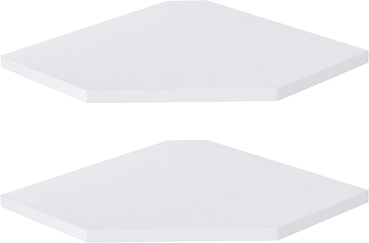 Corner Shelf Wall Mount, Floating Corner Shelves, Set of 2 Corner Wall Shelf Organizer, Rustic Wood Wall Storage Display Shelves for Living Room Bedroom Bathroom Kitchen, Rustic White