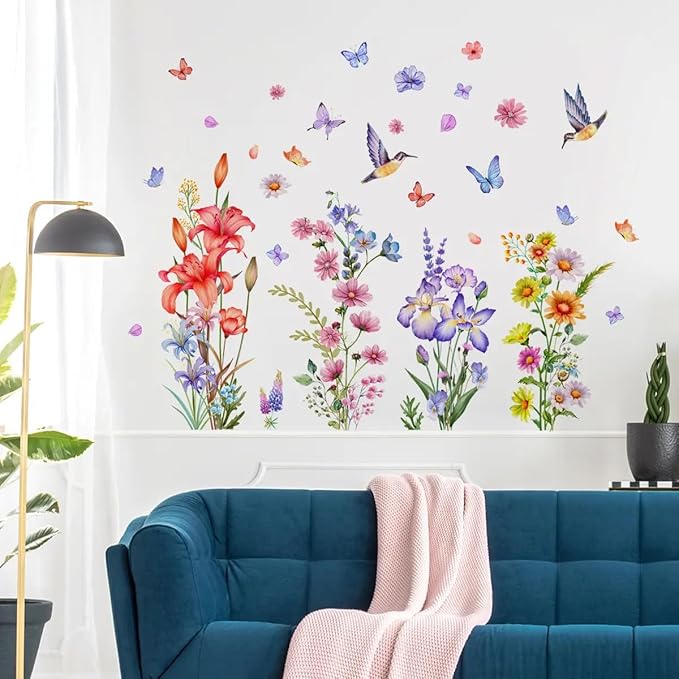 Set of 40 PCS Hello Spring Summer Window Cling Sticker Daisy, Sunflower, Birds, and Butterfly Window Stickers, Spring and Summer Decor, Home, Shop Window Glass Display Stickers (Floral with Birds)