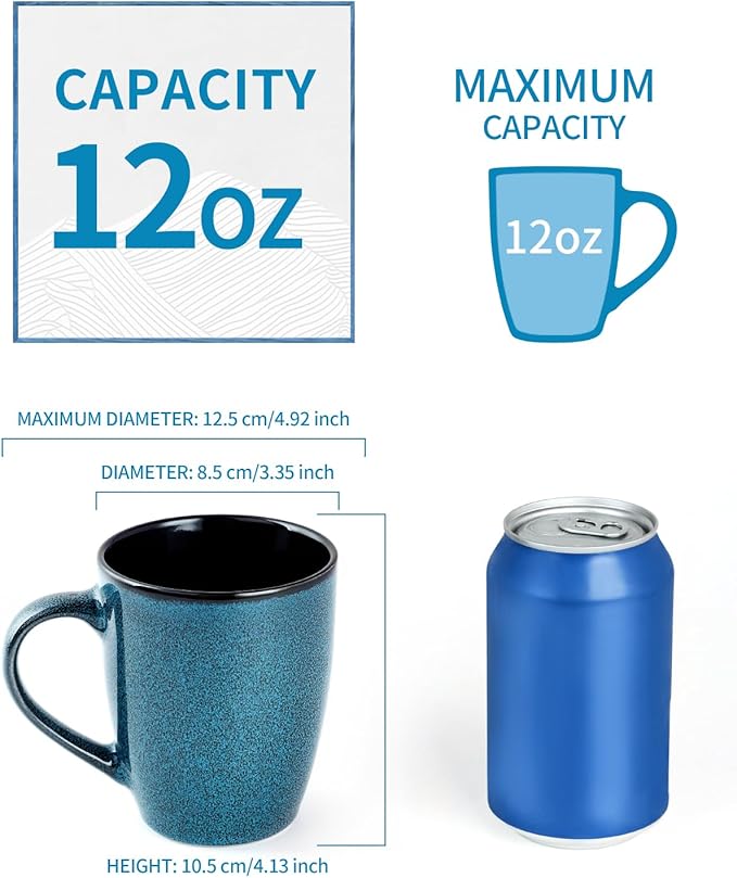 Ceramic Mugs 12oz,Large Ceramic Coffee Mugs for Men, Women, Dad, Mom, Modern Coffee Mugs With Handle For Tea,Latte,Cappuccino,Cocoa. (blue and brown 4pack)