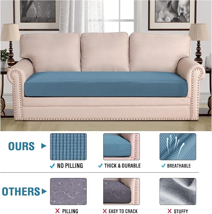 H.VERSAILTEX Super Stretch Individual Seat Cushion Covers Sofa Covers Couch Cushion Covers Slipcover Sets Thick Jacquard Textured Twill Fabric (1 Piece Sofa Cushion Cover, Dusty Blue)