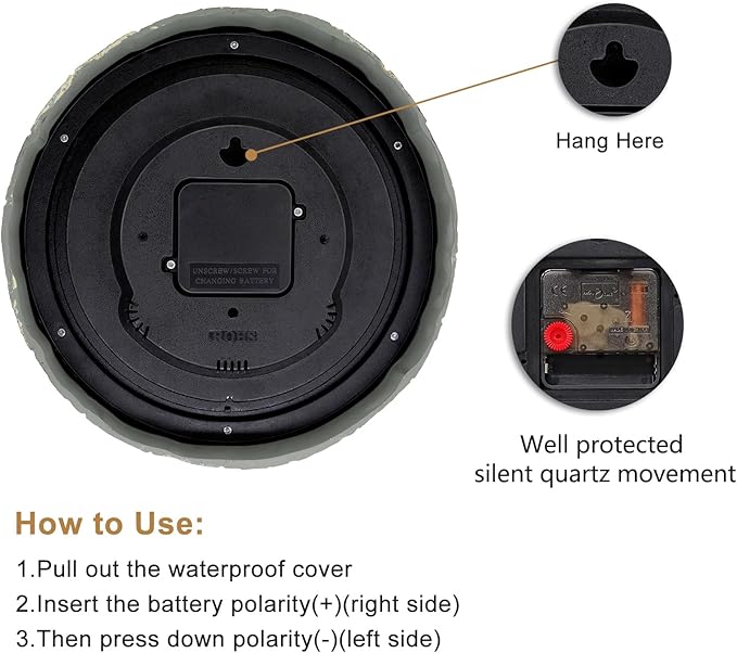 eYotto 10 Inch Small Indoor/Outdoor Waterproof Wall Clock with Thermometer Silent Non-Ticking Battery Operated Wall Clocks Weatherproof for Patio, Pool, Garden, Lanai, Fence, Porch, Deck, Bathroom