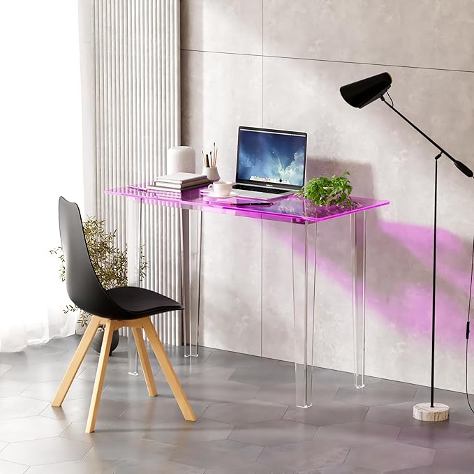 Acrylic Desk, Modern Study Table for HomeOffice-Extended Surface Multi-Purpose Console & EntrywayTable, Sturdy Lightweight Design（(42.5-inch, Pink)