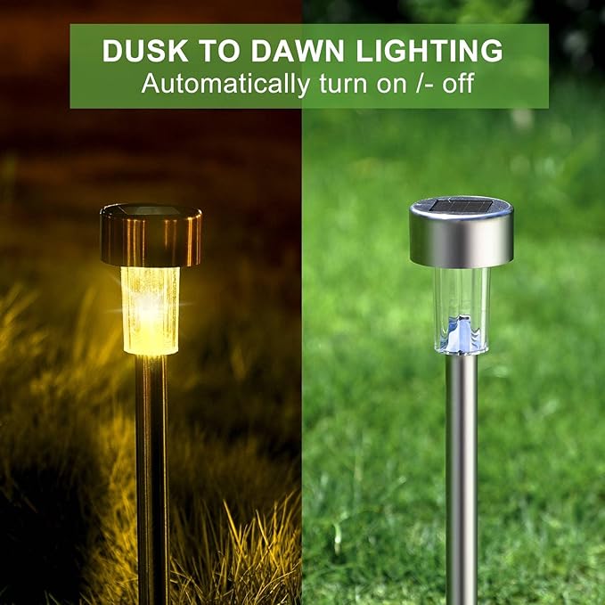 Solar Lights Outdoor Waterproof, , Solar Garden Lights Solar Powered, Stainless Steel LED Landscape Lighting Outdoor Solar Lights for Yard, Pathway, Walkway, Patio , Lawn - 12 Pack (Warm White)
