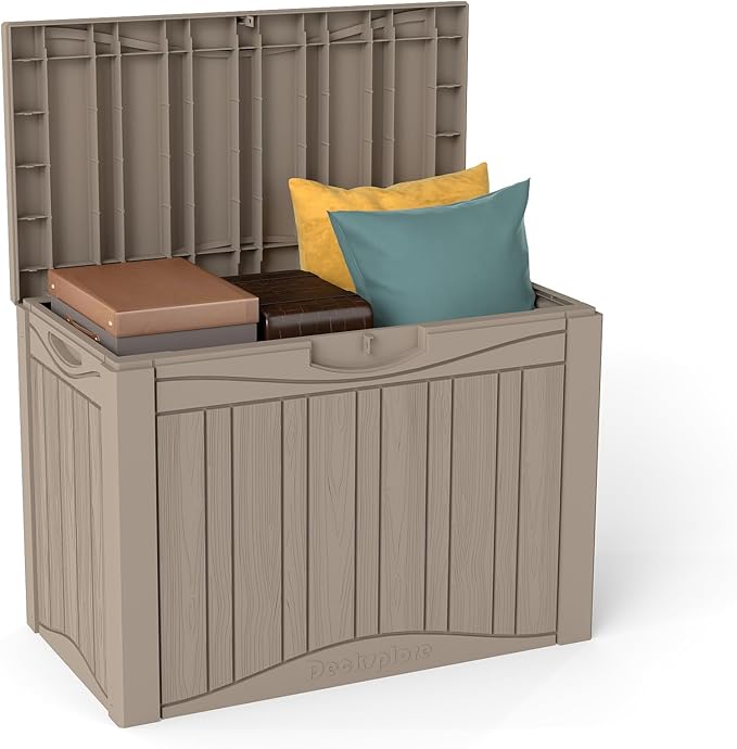 50 Gallon Outdoor Storage Box Waterproof Lockable Resin Deck Box Large, Patio Storage Bin for Pool Accessories Cushion Furniture, Garden Tools, UV-Resistant Outside Delivery Grey