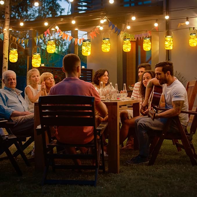 Cooo 9 Pack Solar Lanterns Outdoor Waterproof Upgraded Crystal Glass Solar Mason Jar Lights 30 LED 215% Larger SolarPanel, Anti-Rust Lid Hanging Outdoor Lanterns for Patio Garden Porch