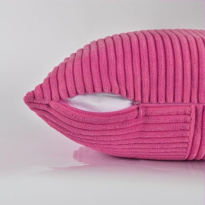 Fancy Homi 2 Packs Hot Pink Decorative Throw Pillow Covers 20x20 Inch for Living Room Couch Bed Sofa, Rustic Farmhouse Boho Home Decor, Soft Corss Corduroy Patchwork Accent Cushion Case 50x50 cm