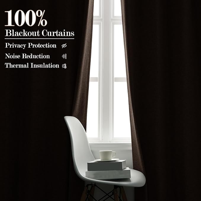Light Brown Pinch Pleat 100% Blackout Drapes Linen Blend, Room Divider, Room Darkening, Energy Saving, Furniture Protecting, Light Blocking Extra Wide Privacy Curtains, 240Wx84L, 1 PC