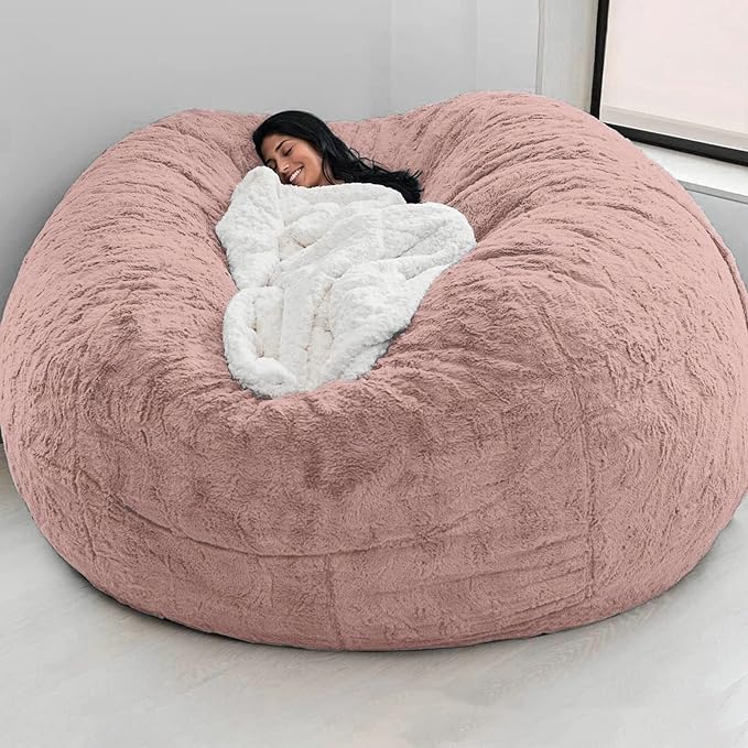 Big Huge Giant Bean Bag Chair for Adults, (No Filler) Bean Bag Chairs in Multiple Sizes and Colors Giant Foam-Filling Required- Machine Washable Covers, Double Stitched Seams (Leather Pink,6FT)