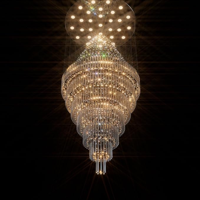 Flashing God D59''X H120'' Extra Large Chandeliers for High Ceilings Crystal Raindrop Chandeliers Large Villa Chandelier Entrance Foyer Ceiling Light LED Dimmable 2700K-6000K