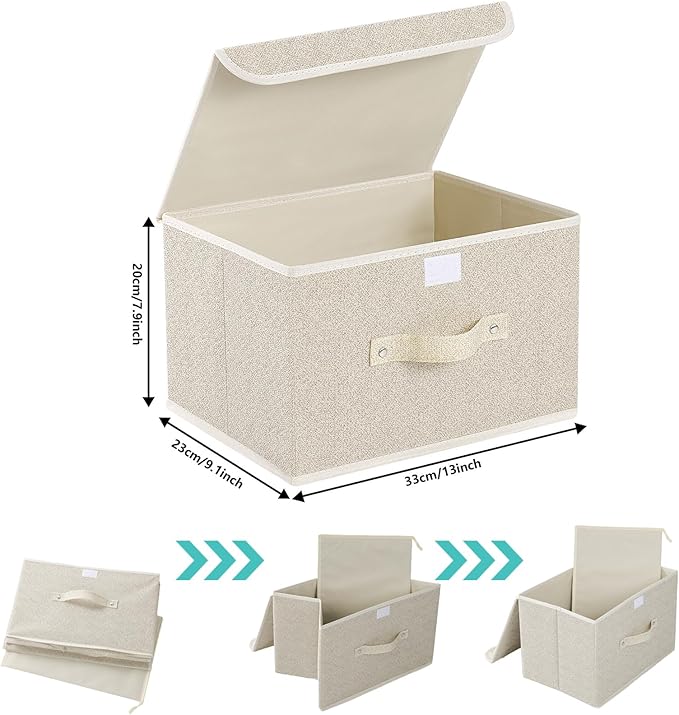 Fabric Storage Bins Cube Organizers with Flip-Top Lid and Handles,Storage Boxes for Organizing Home,Office,and Closet,Grey and Beige,3 Pack 13 X 9.1 X 7.9 in