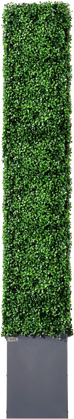 AGPL Upgraded Artificial Boxwood Hedge Wall with Dark Gray Stainless Steel Planter Box (79" Height 48" Width 12" Deep) Room Divider and Privacy Wall (79)