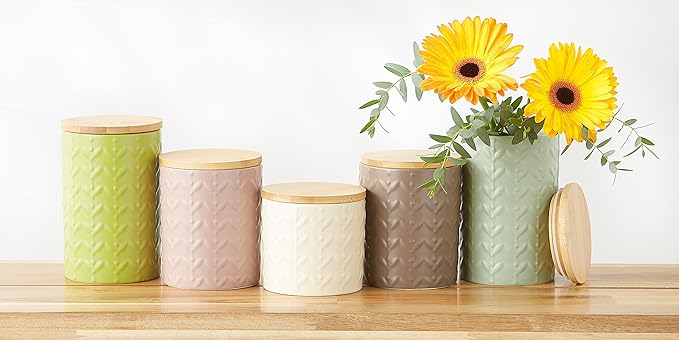 DII Kitchen Accessories Collection, Textured Matte Ceramic Canister Set, Antique White, Vine, 3 Piece