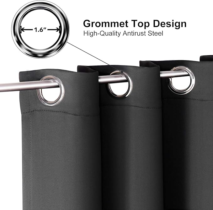 ChrisDowa Grommet Blackout Curtains for Bedroom and Living Room - 2 Panels Set Thermal Insulated Room Darkening Curtains (Dark Grey, 52W x 63L)