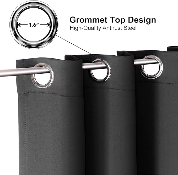ChrisDowa Grommet Blackout Curtains for Bedroom and Living Room - 2 Panels Set Thermal Insulated Room Darkening Curtains (Dark Grey, 38W x 54L)