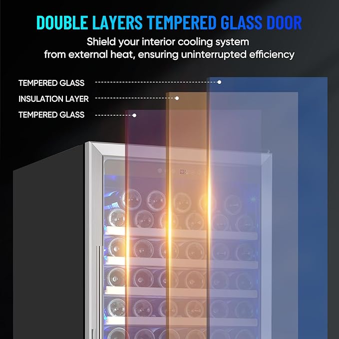 Freestanding 180 Bottle Wine Fridge - 24" Built-in Cooler with Upgraded Compressor Cooling and Intelligent Temperature Memory, Large Capacity Refrigerator