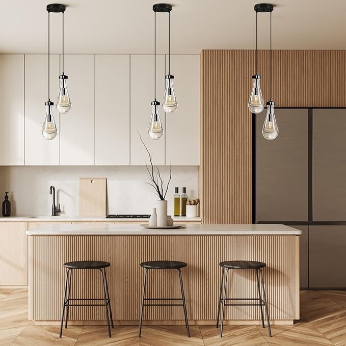 Black Raindrop Pendant Lights Kitchen Island, Bronze 2-Light Cluster Pendant Light for Dining Room, Dimmable Hanging Pendant Lighting Bedroom Light Fixture Ceiling Chandelier for Foyer