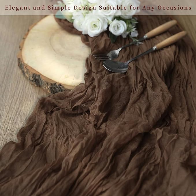 10FT 6 Pack Brown Cheesecloth Table Runner 20 x 120 Inch Long Boho Fabric Rustic Cheese Cloth Table Runner for Wedding Bridal Shower Baby Shower Gauze Sheer Birthday Party Table Decorations