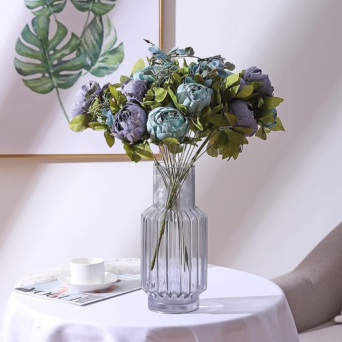 Duovlo Fake Flowers Vintage Artificial Peony Silk Flowers Wedding Home Decoration,Pack of 1 (New Grey Blue)