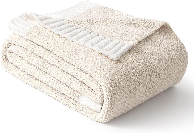 MIULEE Cream Super Soft Throw Blanket for Bed, Twin Size Cozy Fluffy Warm Blankets Knit Blankets for Couch, Sofa, Chair, Living Room, Camping, Picnic, 60 x 80 inch