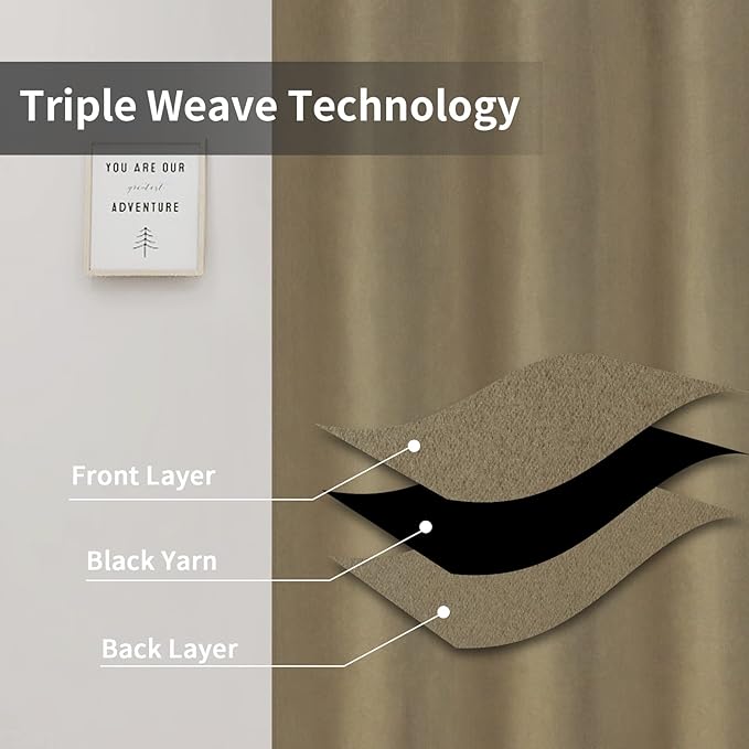 Easy-Going Blackout Curtains for Bedroom, Solid Thermal Insulated Grommet and Noise Reduction Window Drapes, Room Darkening Curtains for Living Room, 2 Panels(46x84 in, Tan)