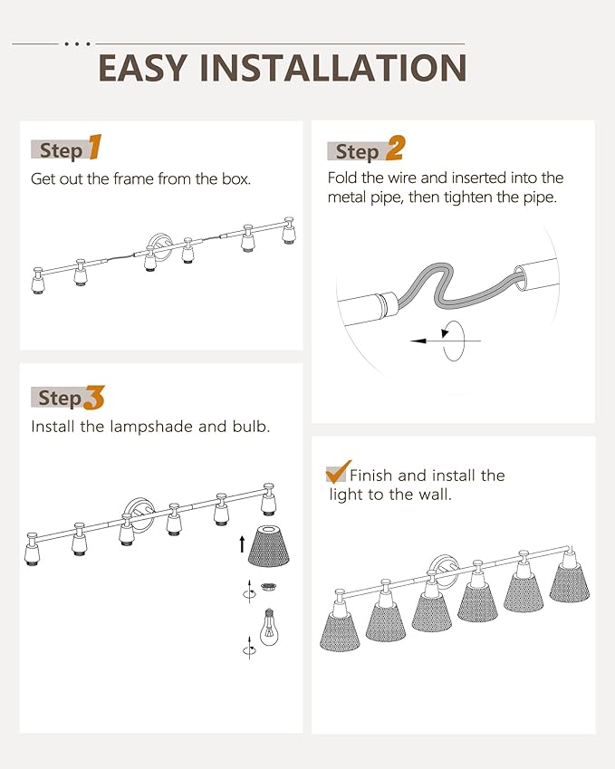 FEMILA Black 6 Light Bathroom Vanity Light, Vintage Bathroom Light Fixtures Over Mirror, E26 Base, 4FG59B-6W BK