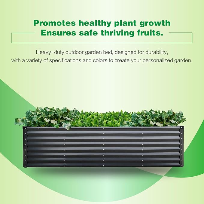 GARDMAX 8x4x2FT Galvanized Raised Garden Bed Kit, Metal Planter Boxes Outdoor with Easy Assembly, Large Garden Bed for Vegetables, Fruits, Flower, Herbs Rectangle Dark Gray