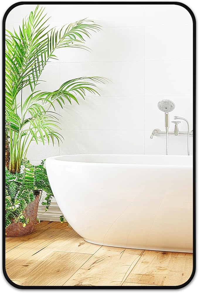 Fabuday Small Black Bathrrom Mirror for Over Sink - 16x24 Framed Rectangle Wall Mirror, Matte Metal Rectangular Vanity Mirrors for Bedroom, Living Room, Entryway, Hallway, Horizontally/Vertically