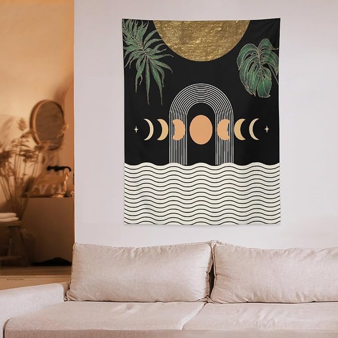 Abstract Boho Tapestry, Mid Century Tropical Tree Leaves Modern Geometric Arch Bohemian Botanical Tapestry, Home Aesthetic Wall Hanging Art Decor for Living Room Bedroom Dormitory 40x60 Inch