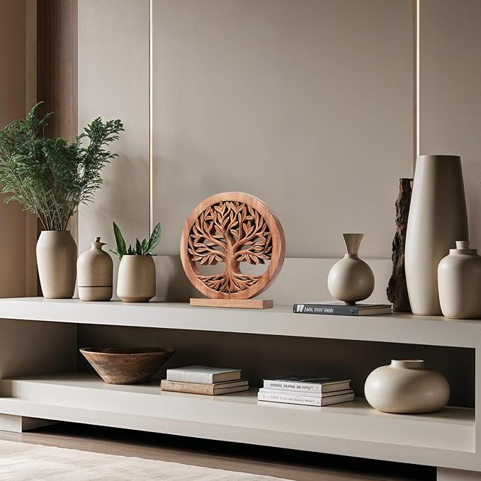 Decozen Solid Wood Tree of Life Sculpture - Home Decor, Living Room, Boho, Shelf, Coffee Table, Centerpiece Table Decorations, Mantle, Dining Table Centerpiece, Bathroom Shelf, Entryway, Farmhouse