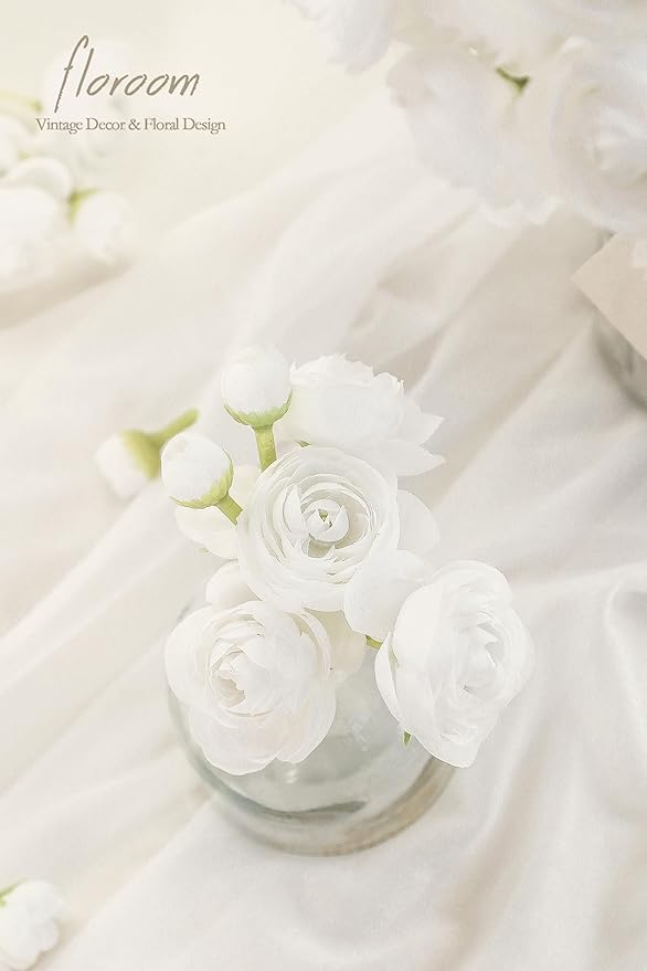 Floroom Ranunculus Artificial Flowers 18 Pcs White Faux Silk Mini Ranunculus Bulk Fake Wedding Filler Flowers for DIY Bouquets, Centerpieces, Bridal Shower Decorations & Arrangements