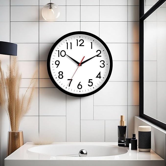 14 Inch Wall Clock Large Battery Operated Big Silent Non Ticking Analog Clock Decorative for Living Room Office Kitchen Outdoor Classroom Bedroom Bathroom School(Black)