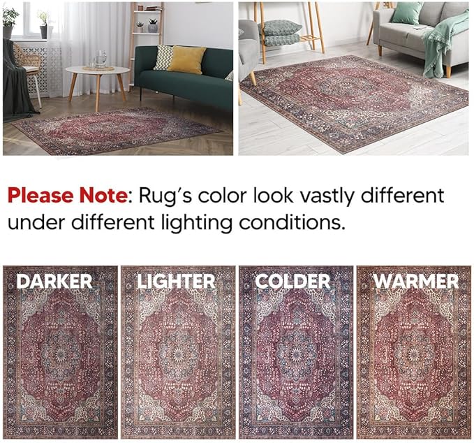 Keen Home Design 4x6 Rug - Machine Washable Area Rug with Non-Slip Backing, Ideal for Living Room, Dining Room, Bedroom - Vintage, Easy Clean, Durable, Low Pile Rug - (4' x 6')